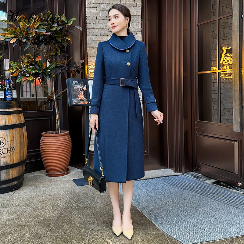职业大衣工作服女冬季中长款毛呢