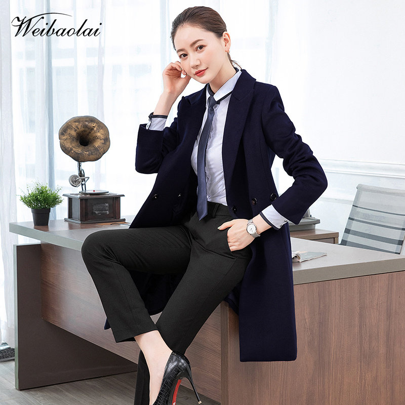秋冬职业装毛呢大衣工作服女美容院珠宝店酒店前台导购工装2024新