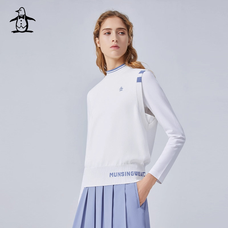 MUNSINGWEAR万星威女士秋冬高尔夫圆领休闲拼色薄款针织马甲