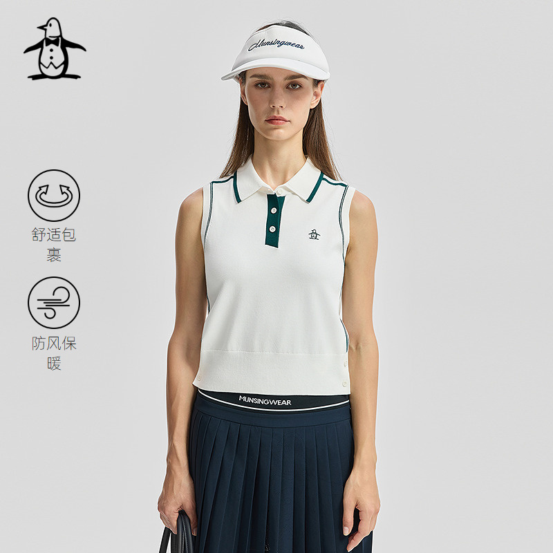 munsingwear万星威秋冬女士POLO领无袖毛衫针织衫背心上衣