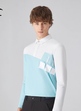 MUNSINGWEAR万星威男士秋冬高尔夫拼色长袖T恤Polo衫
