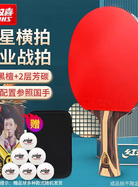 正品红双喜9星乒乓球拍黑檀木+芳碳碳素底板省套蓝海绵狂飙3套胶