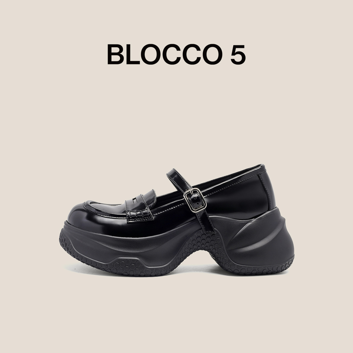 BLOCCO5女鞋2025年春季新品复古厚底亮面搭扣玛丽珍鞋商场同款