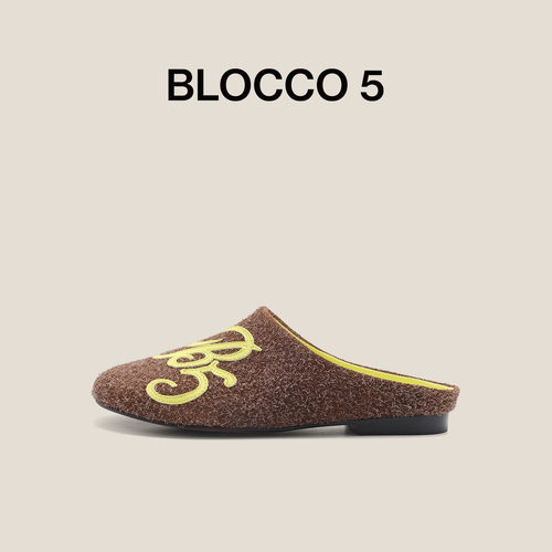 BLOCCO5女鞋秋冬一脚蹬包头拖鞋女款刺绣商场同款