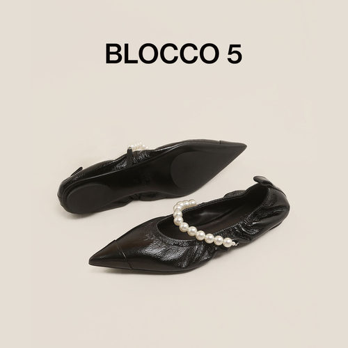 BLOCCO5尖头珍珠玛丽珍鞋