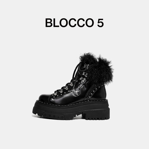 BLOCCO5金属毛毛时尚中筒靴