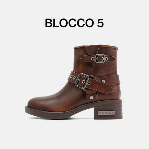 BLOCCO5复古百搭骑士短靴