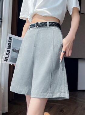 实拍2026夏季新款天丝亚麻五分裤阔腿裤A字短裤薄款棉麻裤女