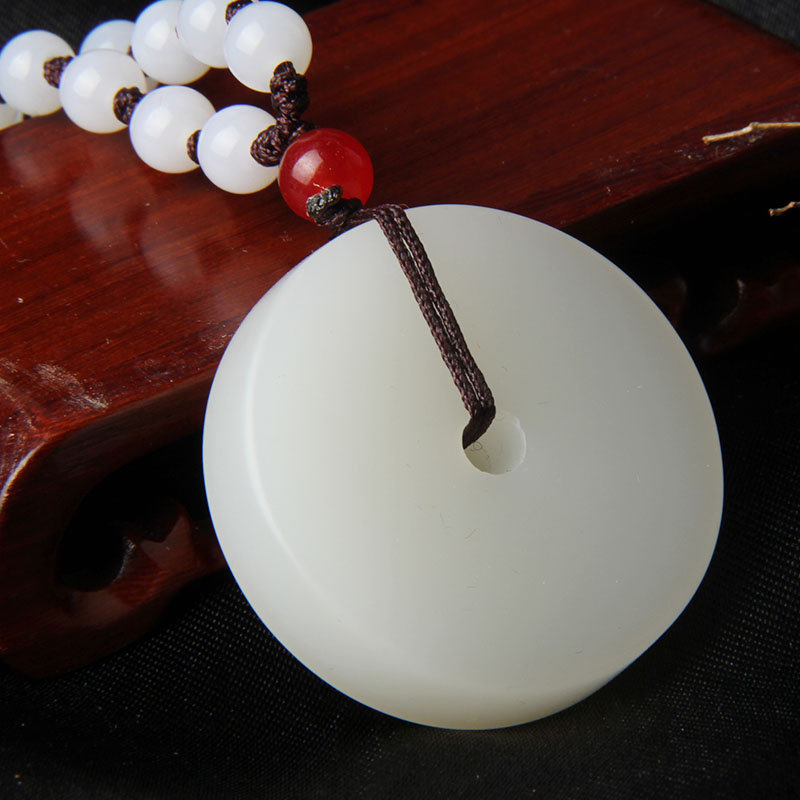 新疆昆仑羊脂白玉平安扣和田玉同心圆玉平安牌子平安扣项链吊坠