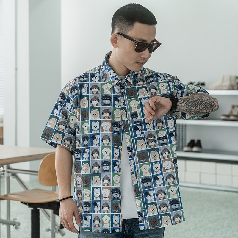 尖领长袖夏威夷古巴领衬衫