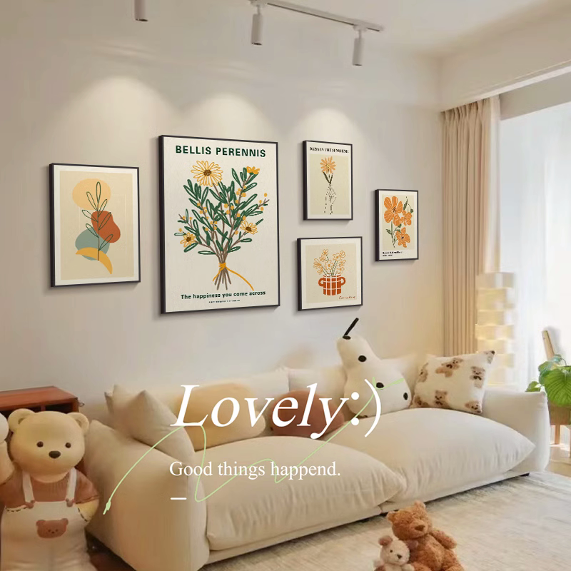 小清新花卉ins风客厅组合装饰画奶油沙发背景墙壁画2026新款挂画