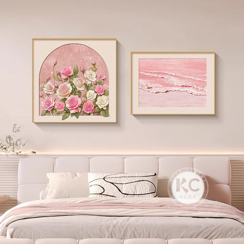 法式奶油风卧室床头装饰画玫瑰花卉客厅餐厅背景墙挂画高级感壁画