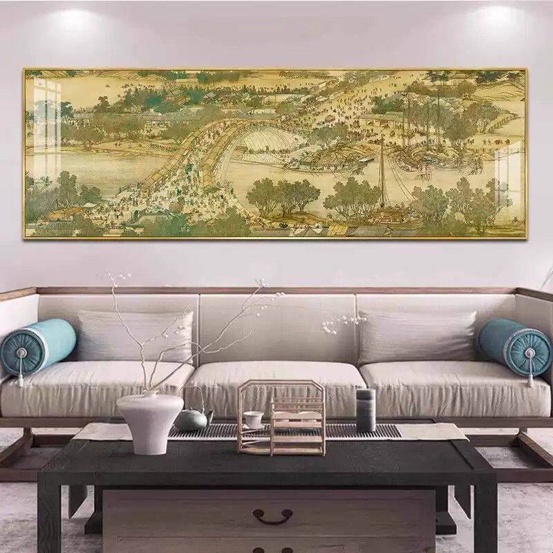 清明上河图装饰画挂画壁画沙发背景墙画横版国画中式名画轻奢简约