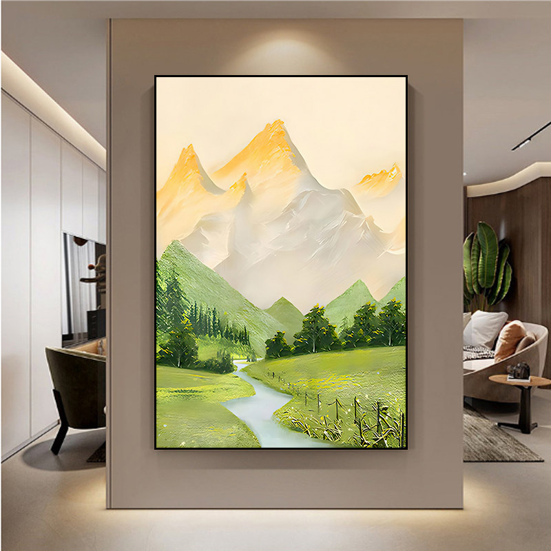 日照金山北欧风玄关装饰画山水画风景壁画走廊过道挂画正对门墙画