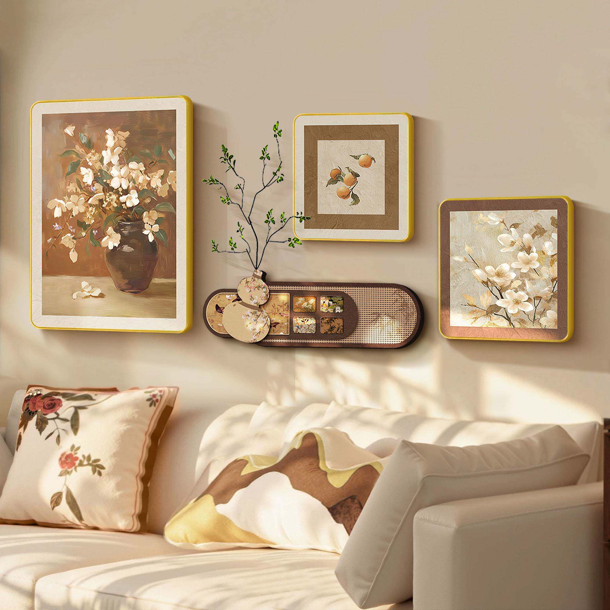 中古风客厅装饰画好寓意高级感组合壁画福禄葫芦沙发背景墙后挂画