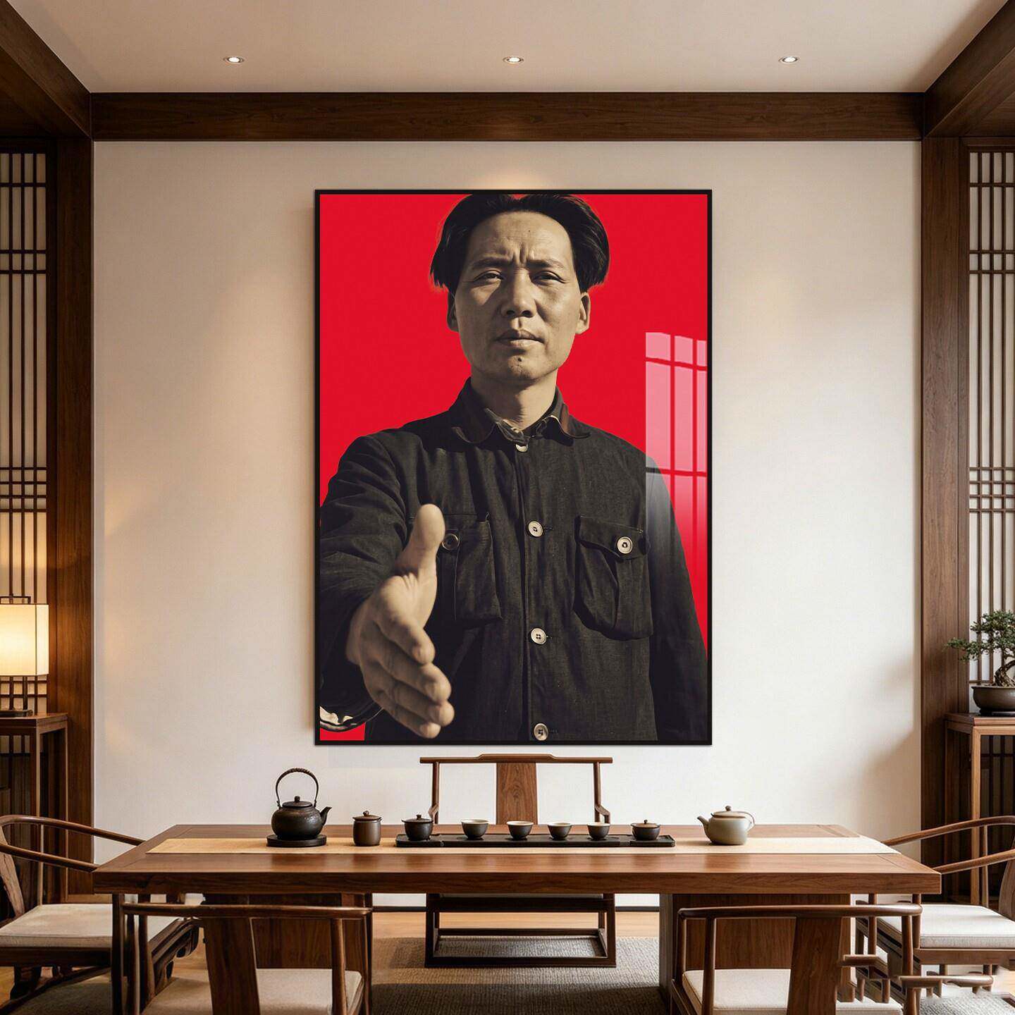 青年毛泽东伸手画像装饰画伟人毛主席延安时期挂画客厅中堂墙面画