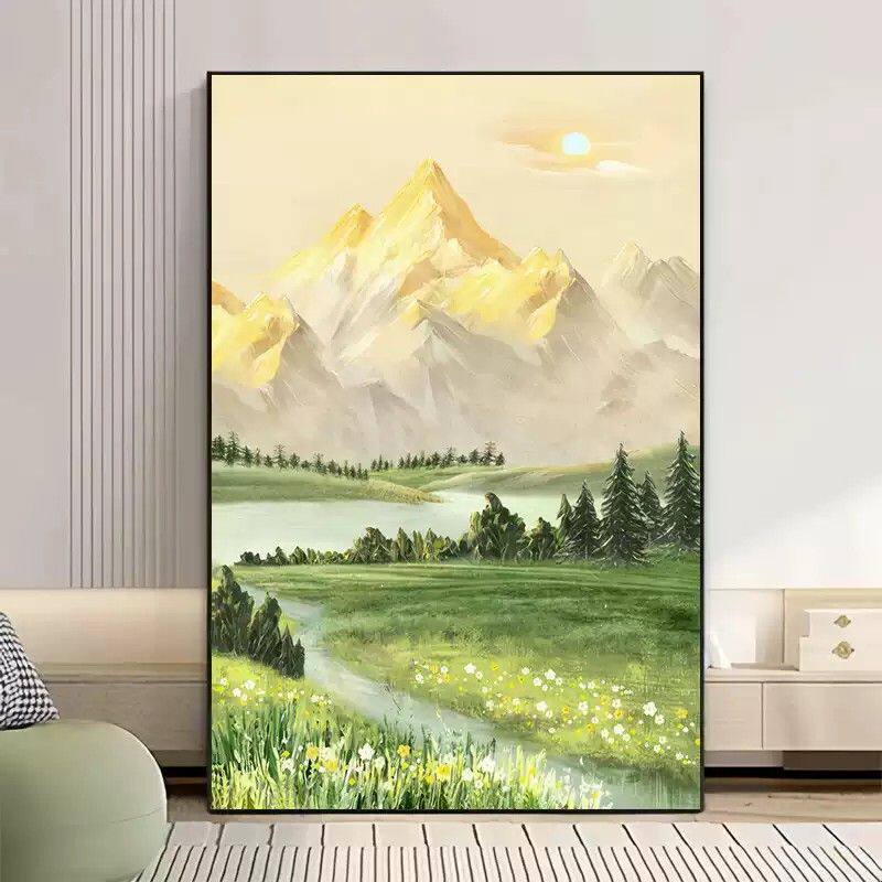日照金山客厅沙发背景墙装饰画山水风景挂画入户玄关走廊过道壁画