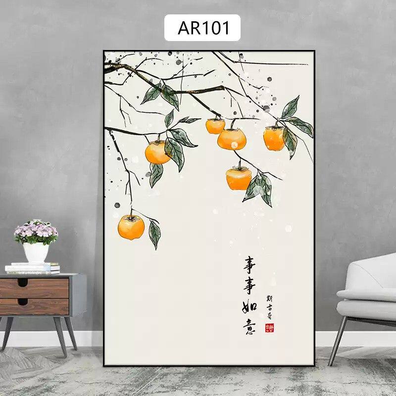 柿柿如意新中式装饰画五谷丰登餐桌挂画客厅背景墙水果画饭厅壁画