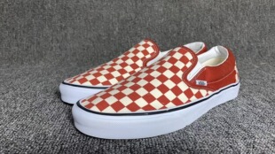 时尚休闲板鞋经典款帆布鞋红色棋盘格一脚蹬百搭那女同款可配情侣