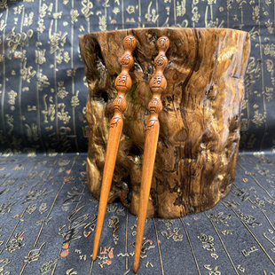 道家用品天然枣木精雕五岳真形图发簪浮雕手把件把玩木质簪子一根