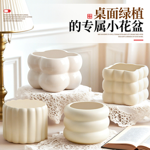 法式奶油ins风陶瓷花盆景绿植物花卉多肉办公室内桌面北欧蝴蝶兰