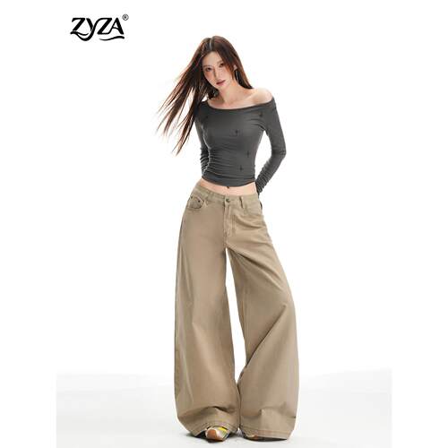 ZYZA卡其色加绒牛仔裤女