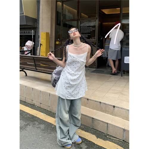 198布丁美式波点吊带洋