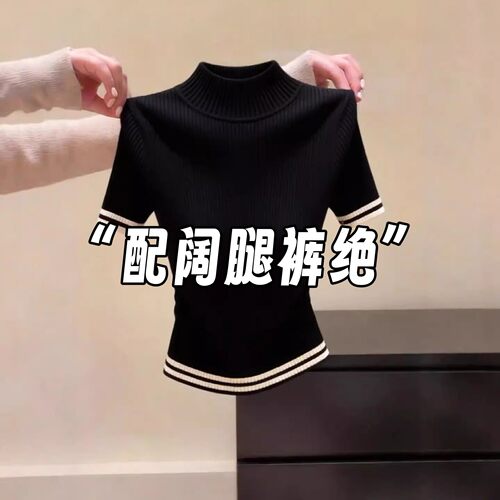 高端欧货半高领短袖针织
