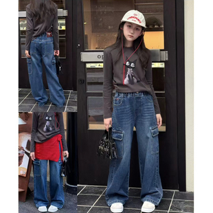 天依角2025秋季女童长裤工装裤裤子男童裤儿童牛仔裤裤牛仔儿童