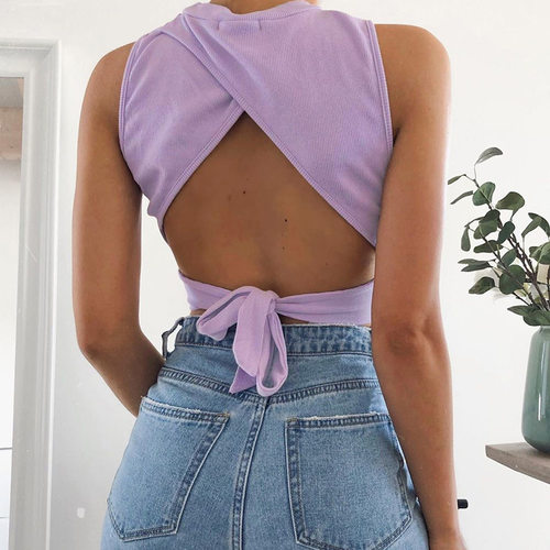 Spring and summer solid color vest Sexy open back vest top