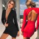 Autumn Bodycon deep Sexy Dress 2024 neck Dresses red black