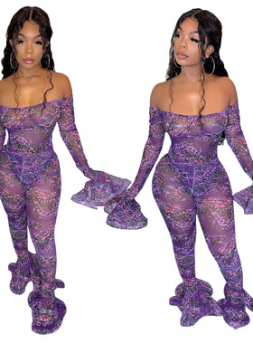 Women Jumpsuits Party Overalls lace sexy strapless printed