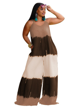 5xl plus size pants sexy print wide leg jumpsuit loose 2024