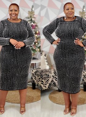 Plus size women clothing dresses Casual over the knee dress