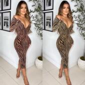 bodycon party print sexy pleated dress neck dresses