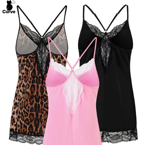 Women's sexy pajamas lace camisole leopard print dress女睡裙