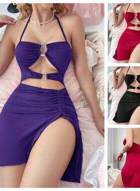 Women suspender, hip hugging dress, sexy lingerie, backless