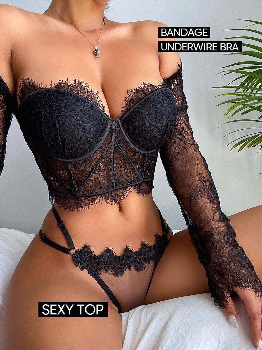 拼接透视露肩聚拢文胸Women's underwear and bra