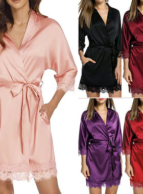 Women lace nightgown, simulated silk bathrobe女蕾丝睡袍浴袍