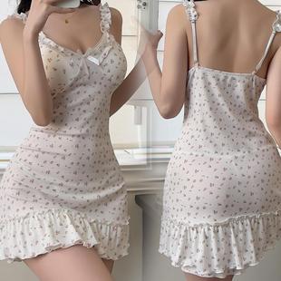 White floral camisole dress sexy lingerie nightgown睡裙吊带