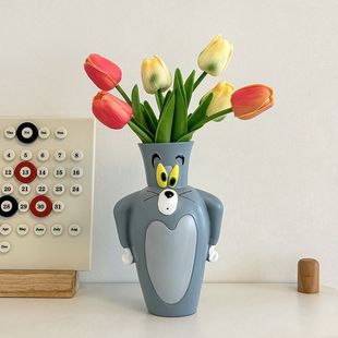 猫和老鼠花瓶摆件2025新款可爱汤姆杰瑞花瓶桌面装饰摆件女生礼物