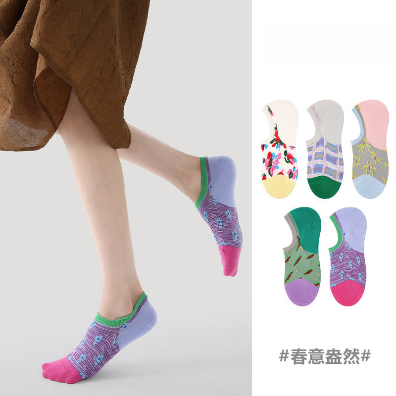 欣云一件代夏拼色花朵短袜无骨
