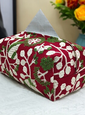 皆川明风格手工制作刺绣纸巾盒抽纸盒纸巾套棉麻布艺纸巾袋家用