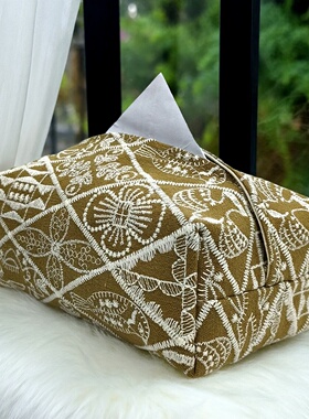 重工刺绣纸巾袋交响乐菱形高级感桌面抽纸盒布艺餐巾客厅纸巾盒套