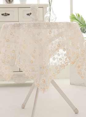 圆桌布蕾丝公主风美甲桌布粉色欧式欧根纱刺绣网纱奢华正方形遮盖