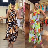 露肩修身 夏季 欧美女裝印花无袖 背心连衣裙3XL圆领气质通勤A字长裙