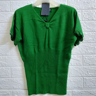 29元尾貨廠家直銷外贸女装欧美时尚短袖针织衫修身线衫上衣V领女