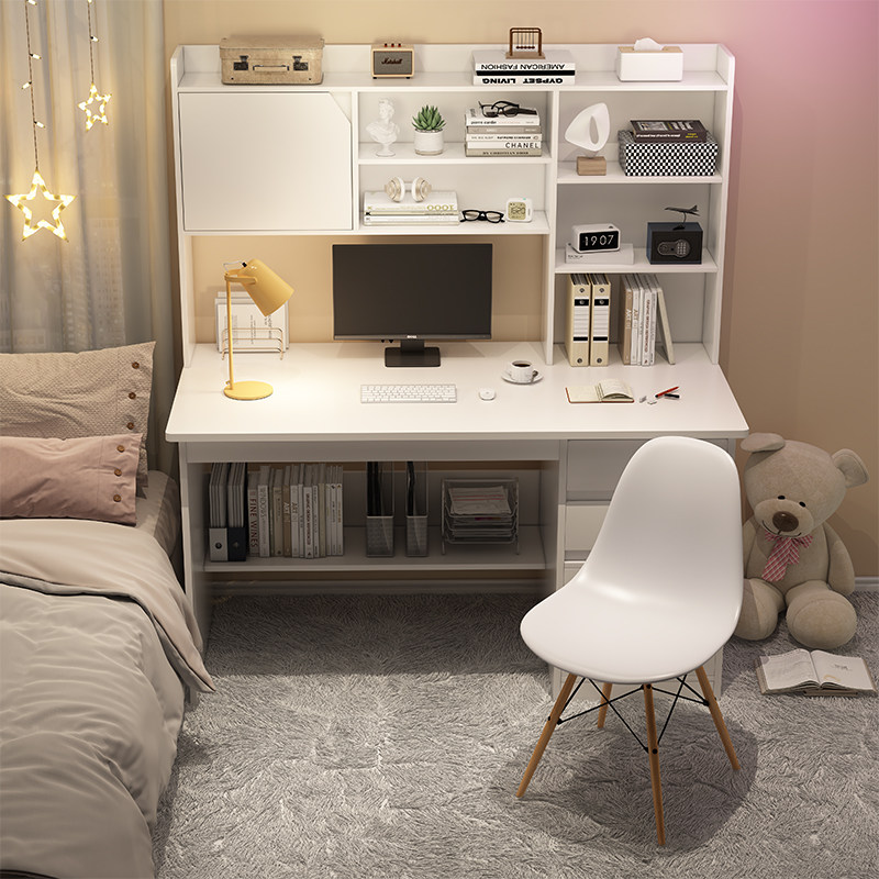 书桌学生家用书架书柜一体电脑桌初中生卧室写作业桌学习写字桌子