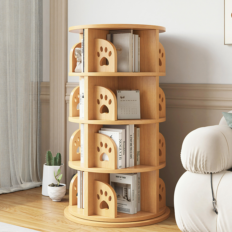 实木旋转书架落地置物架家用客厅置物柜简易储物柜学生360度书柜