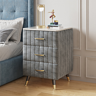 速发床头轻柜柜软包储物柜简约小型置物架卧室实木床边小奢子